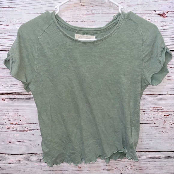 Free People Be My Baby Cotton T-Shirt In Washed Army - Picture 2 of 9
